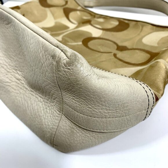 COACH Signature Shoulder Bag Purse Optic Large 7656 Cream Tan Canvas & Leather - Picture 7 of 16